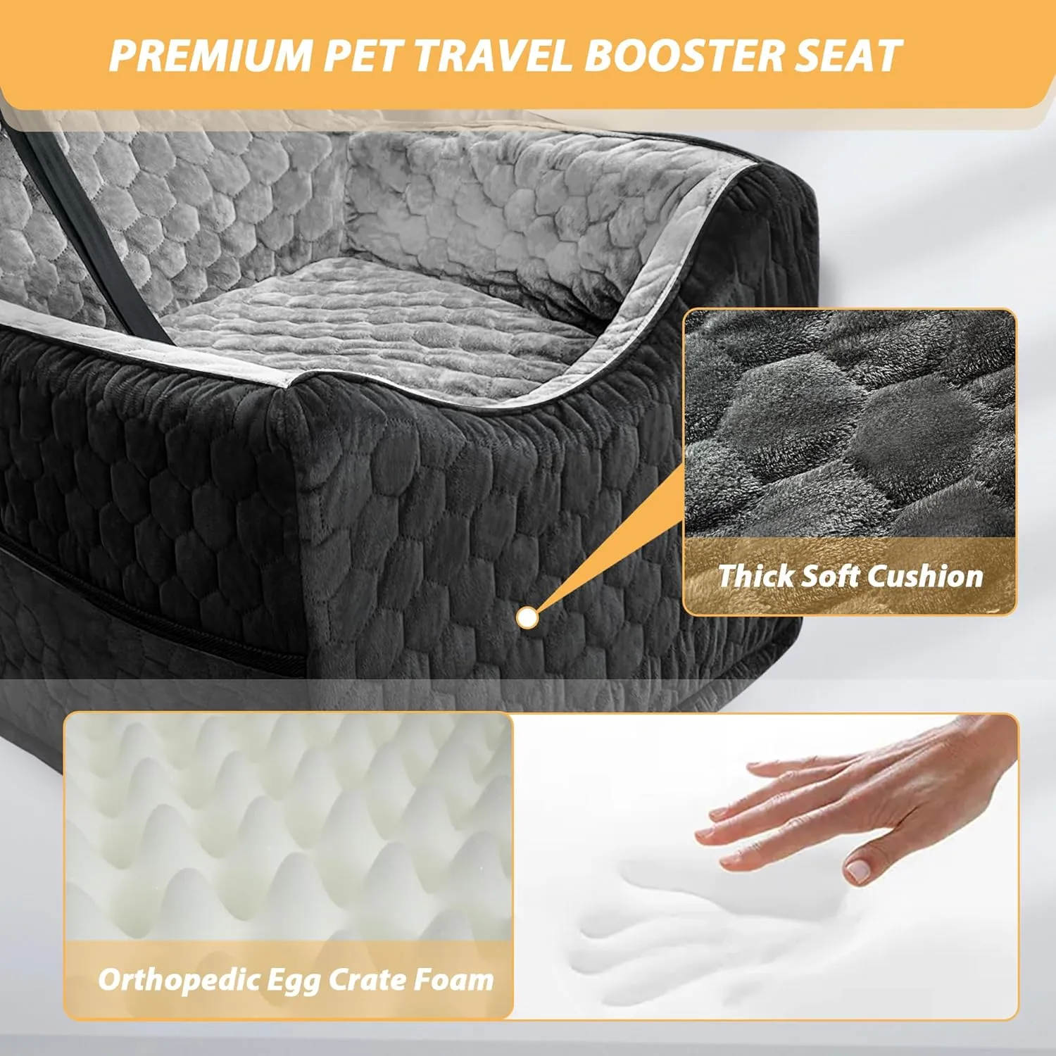 Dog Car Seat for Small/Medium Dogs, Memory Foam Dog Booster Seat, Travel Safety Per Car Seat with Washable Removable Cover, Storage Pockets, up to 35 lbs(BlackGray)