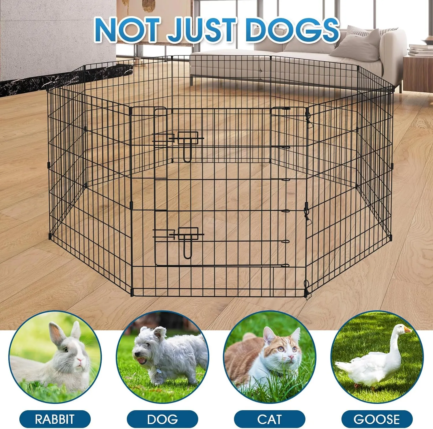 Dog Pen Pet Playpen Dog Fence Indoor Foldable Metal Wire Exercise Puppy Play Yard Pet Enclosure Indoor Outdoor 8 Panels 30 Inch with Bottom Pad/Top Cover