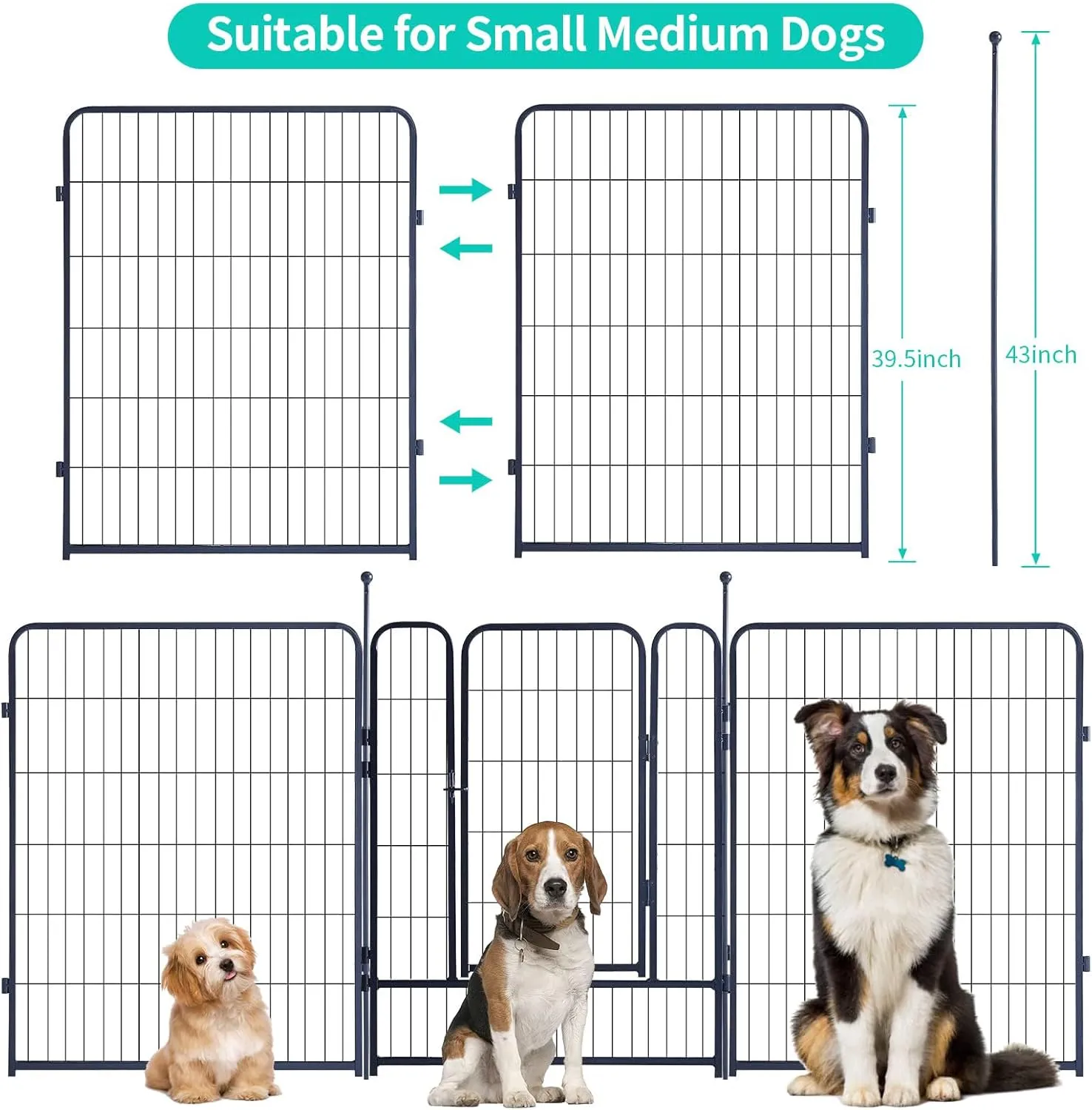 Dog Playpen,Portable Outdoor Dog Fence, Dog Playpen for Large/Medium/Small Dogs, Dog Fences for The Yard,with Doors Foldable Metal (40 inch, 16 Panels)