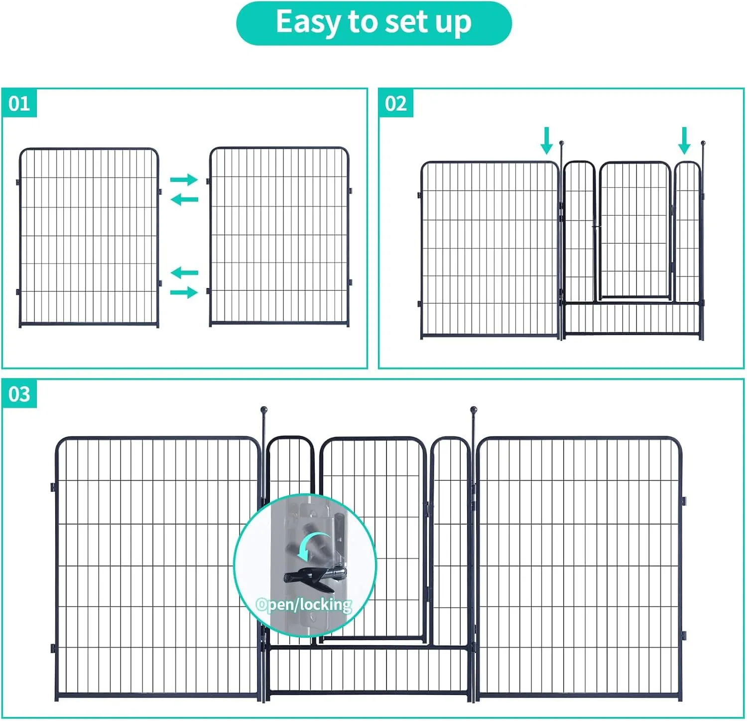 Dog Playpen,Portable Outdoor Dog Fence, Dog Playpen for Large/Medium/Small Dogs, Dog Fences for The Yard,with Doors Foldable Metal (40 inch, 16 Panels)