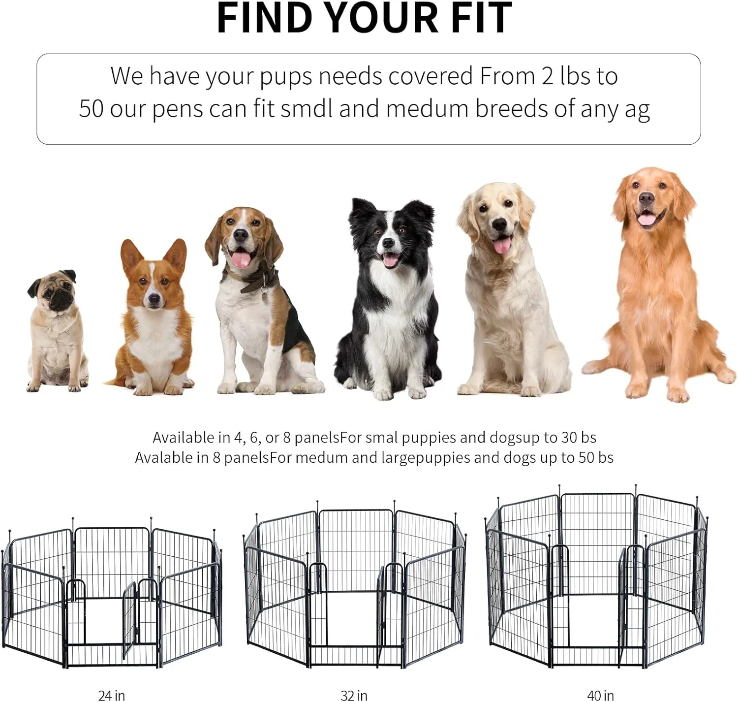 Dog Playpen,Portable Outdoor Dog Fence, Dog Playpen for Large/Medium/Small Dogs, Dog Fences for The Yard,with Doors Foldable Metal (40 inch, 16 Panels)