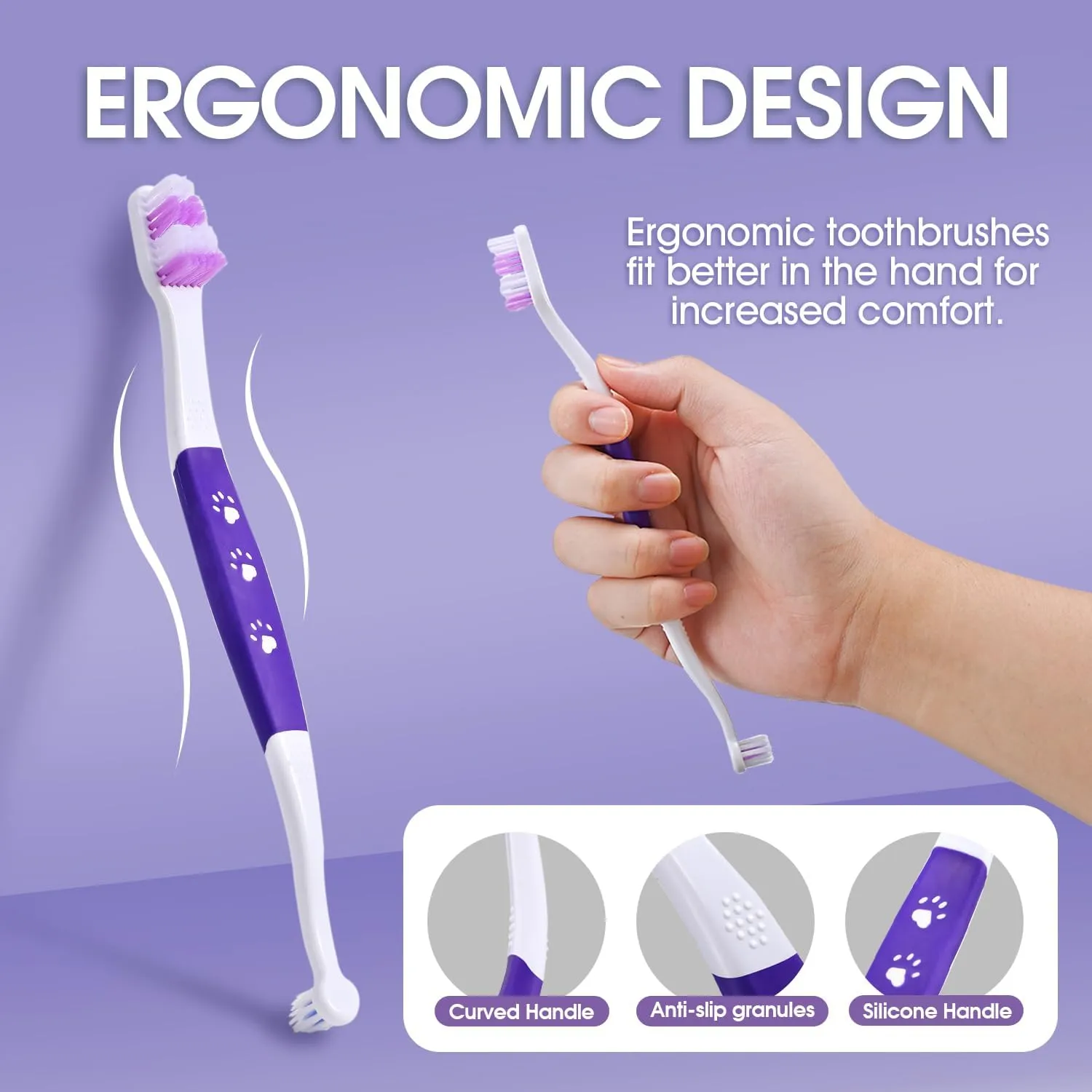 Dog Toothbrush - Dual Head Tooth Brush Newly Upgraded 60 Wavy Brush Head - Surrounds Teeth Like a Cloud for Dental Care and Cleaning - Suitable for Large/Medium and Small Dogs (Small Head End)