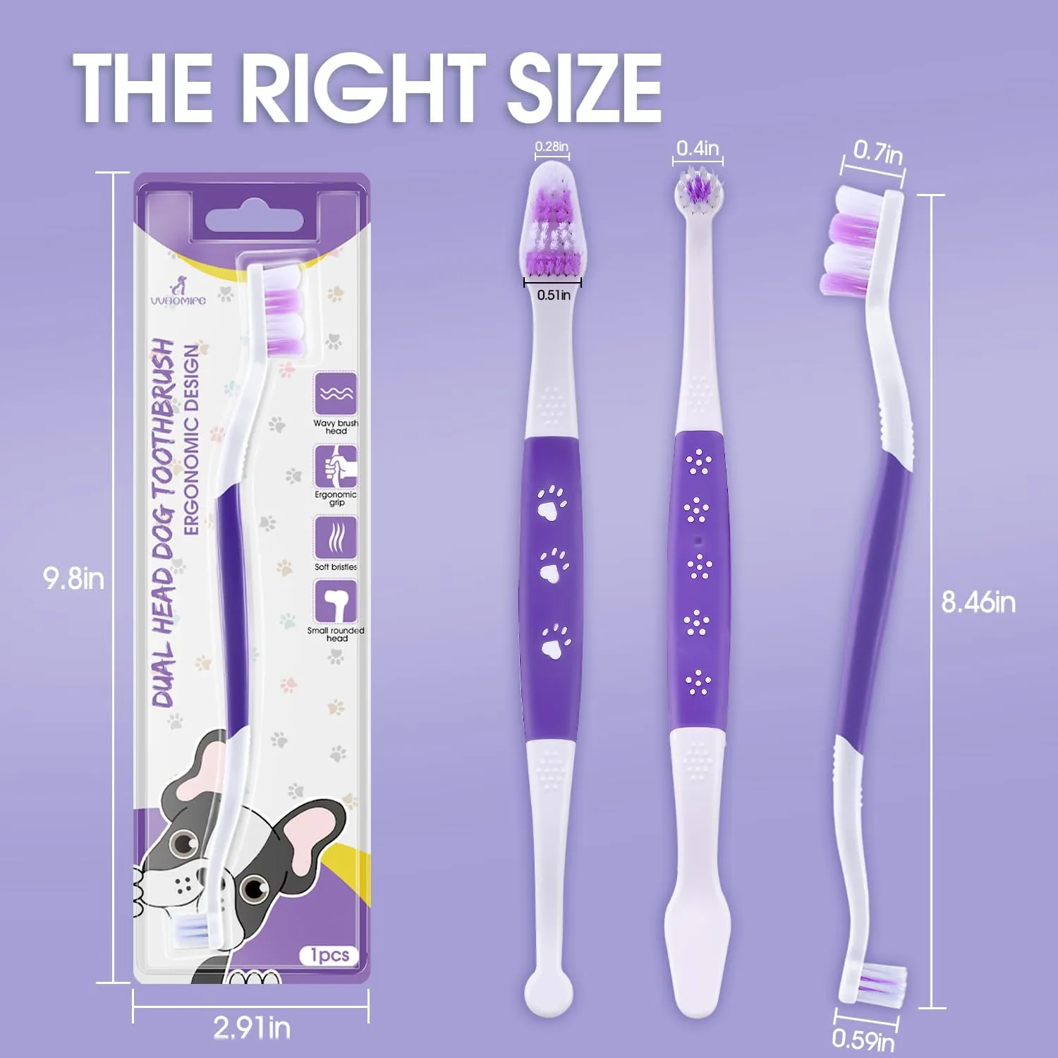 Dog Toothbrush - Dual Head Tooth Brush Newly Upgraded 60 Wavy Brush Head - Surrounds Teeth Like a Cloud for Dental Care and Cleaning - Suitable for Large/Medium and Small Dogs (Small Head End)