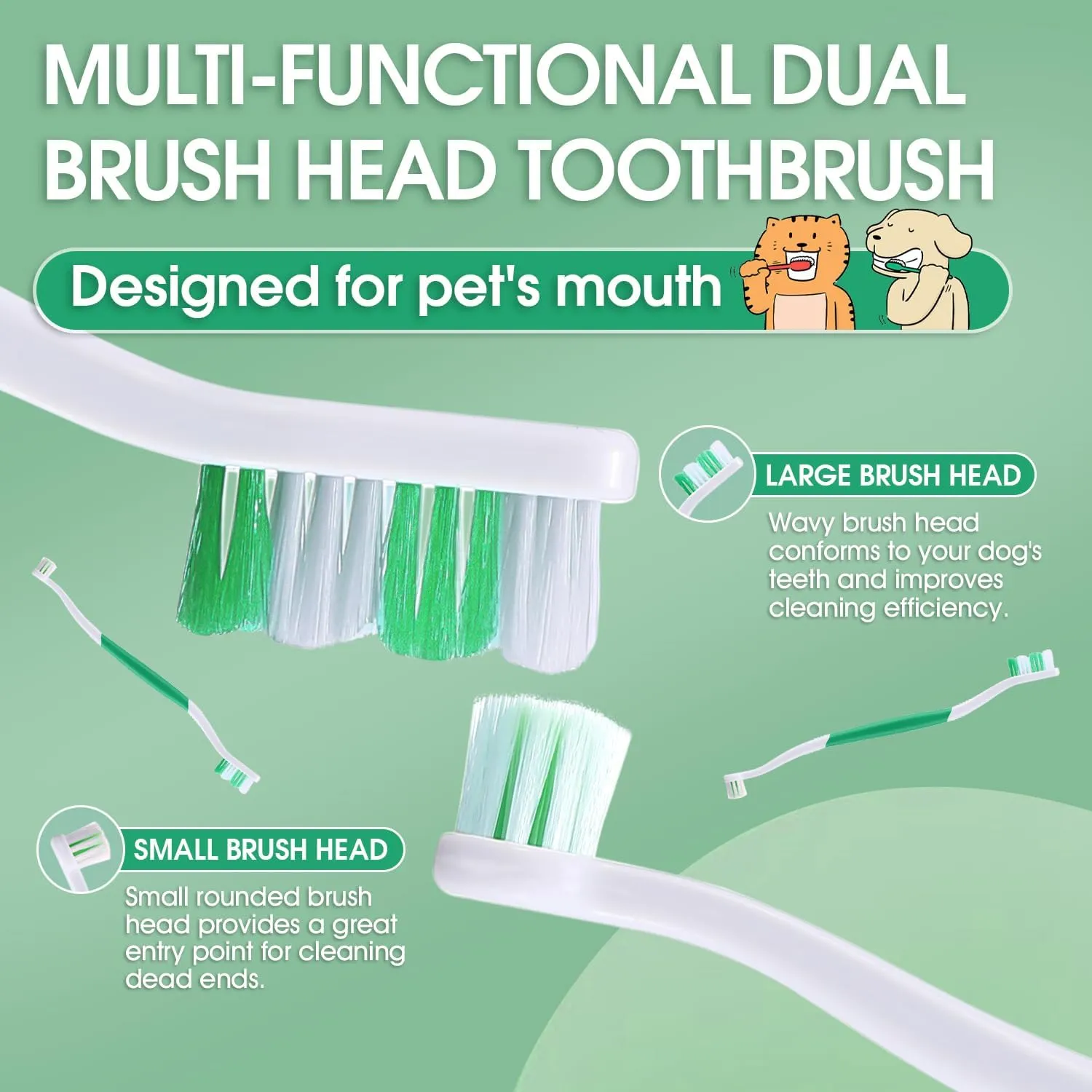 Dog Toothbrush - Dual Head Tooth Brush Newly Upgraded 60 Wavy Brush Head - Surrounds Teeth Like a Cloud for Dental Care and Cleaning - Suitable for Large/Medium and Small Dogs (Small Head End)