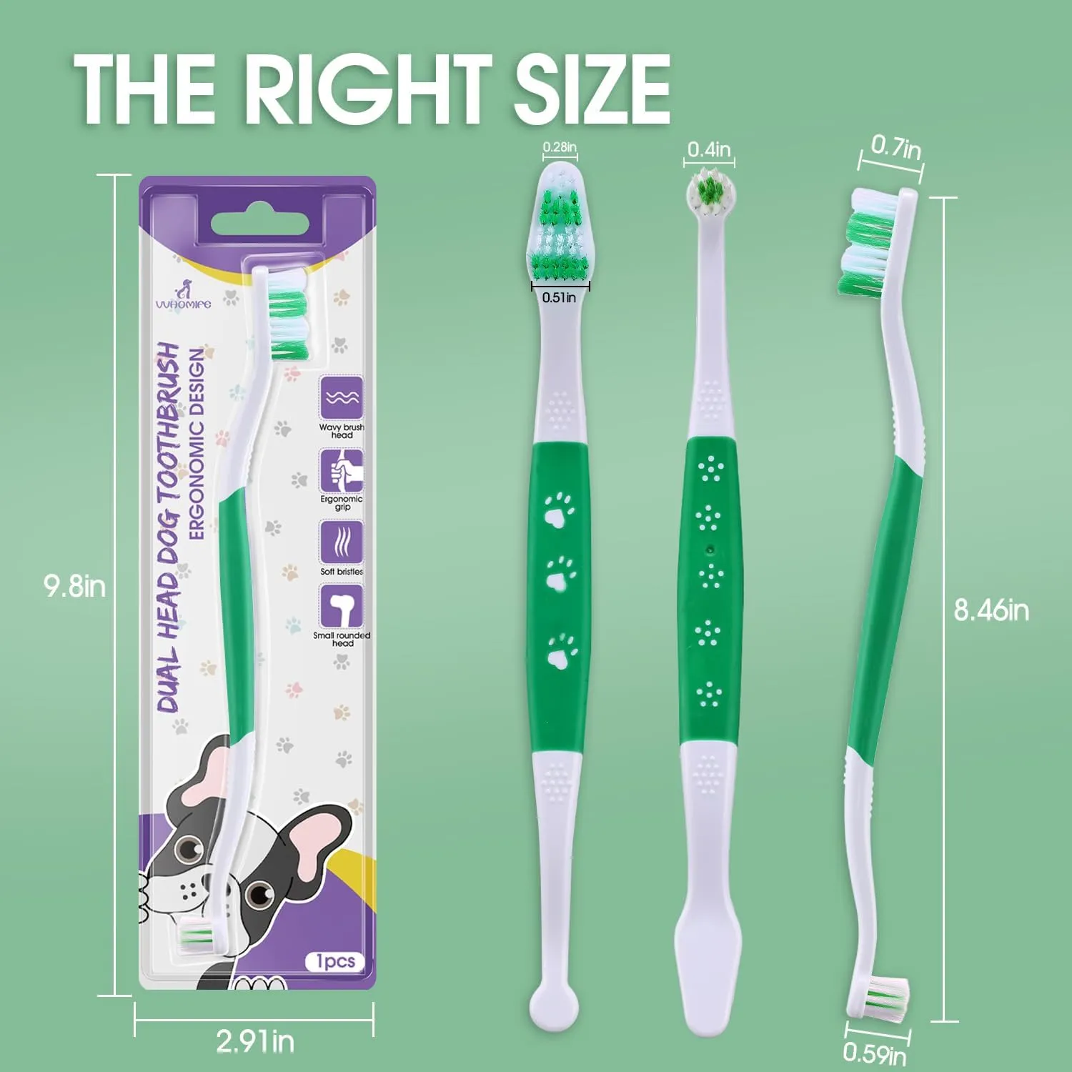 Dog Toothbrush - Dual Head Tooth Brush Newly Upgraded 60 Wavy Brush Head - Surrounds Teeth Like a Cloud for Dental Care and Cleaning - Suitable for Large/Medium and Small Dogs (Small Head End)
