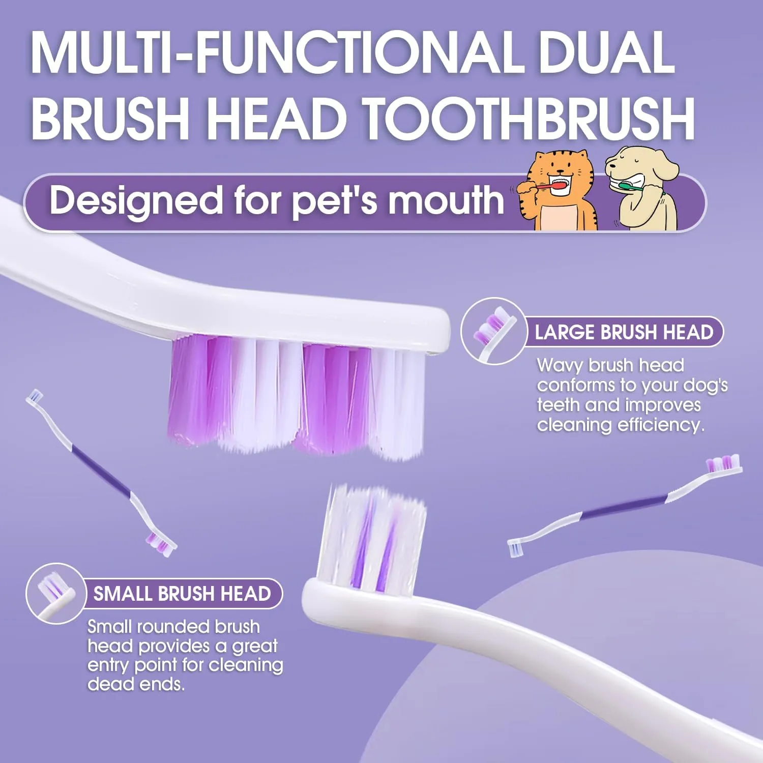 Dog Toothbrush - Dual Head Tooth Brush Newly Upgraded 60 Wavy Brush Head - Surrounds Teeth Like a Cloud for Dental Care and Cleaning - Suitable for Large/Medium and Small Dogs (Small Head End)