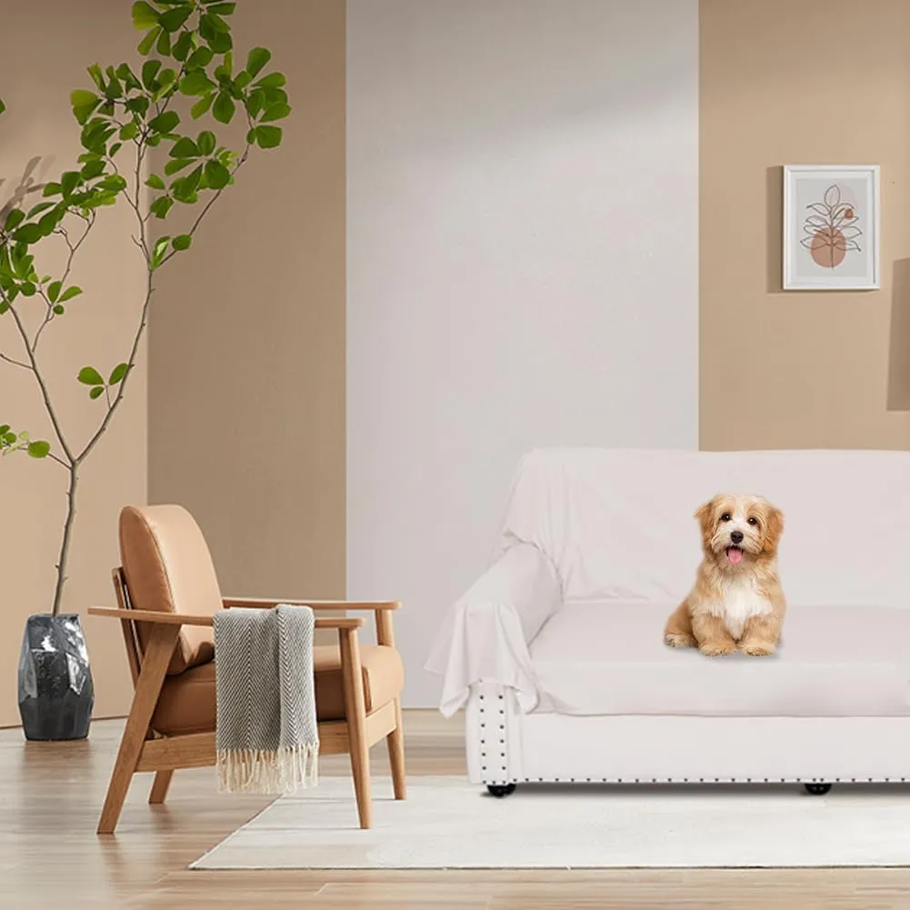 DUJUIKE Waterproof Bed Cover for Dog and Cats,Pet Hair Resistant Bed Sheet Cover, Protective Bed Liner Cover with 100% Waterproof Breathable Thin Fabric (Queen 78 * 90 inch, White)