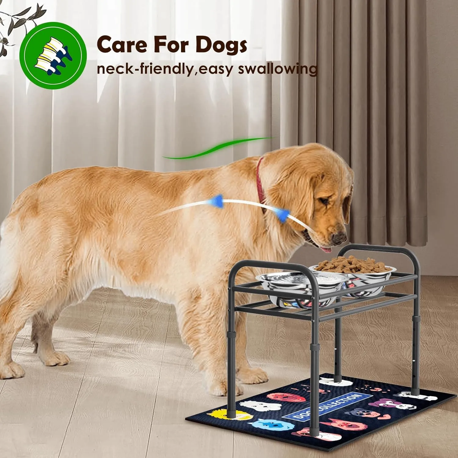 Elevated Dog Bowls for Large Dogs  4 Height Adjustable Raised Stand with 21600ML Stainless Steel Bowls & Non-Slip Mat, Heavy-Duty Metal Frame Dog Feeder for Indoor & Outdoor Use