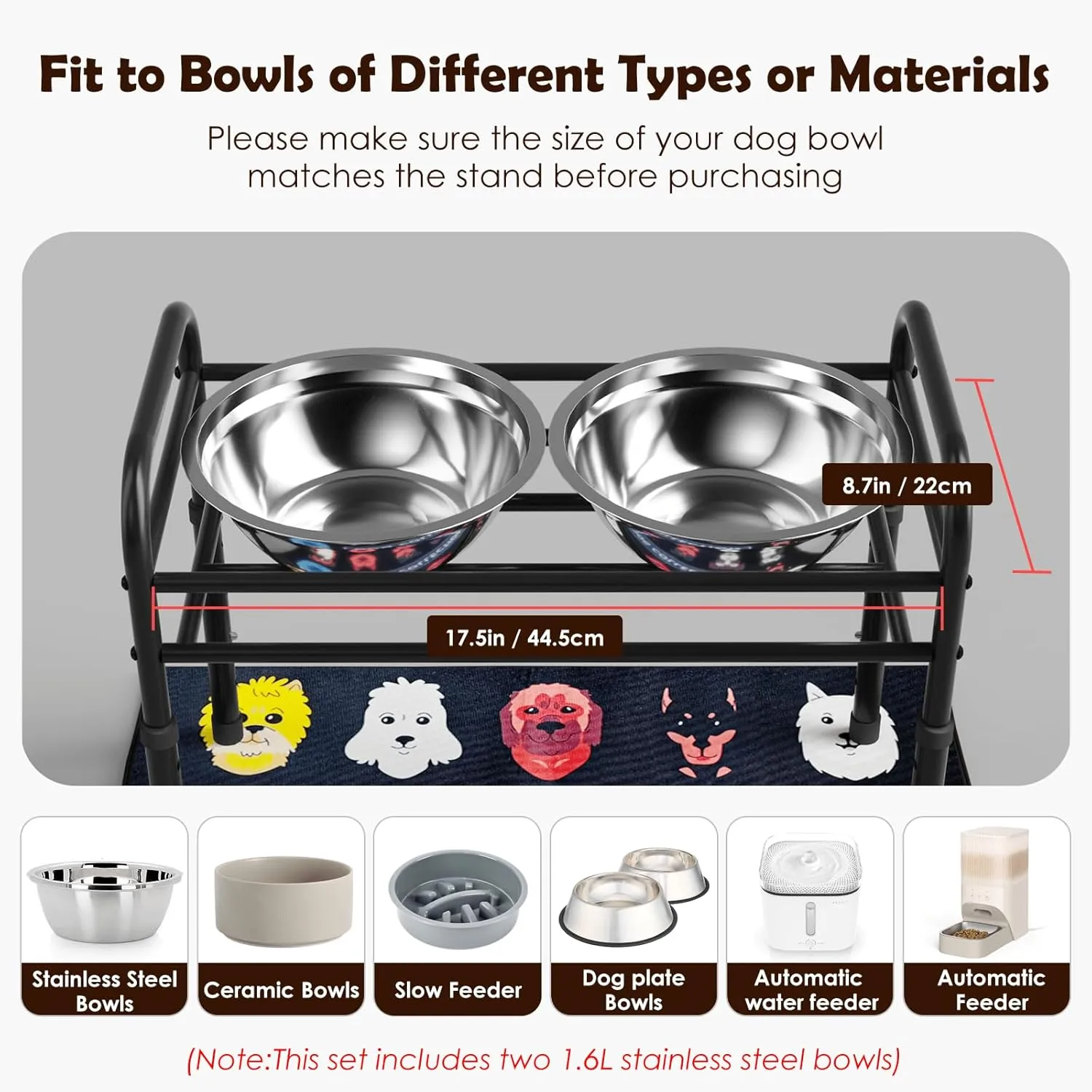 Elevated Dog Bowls for Large Dogs  4 Height Adjustable Raised Stand with 21600ML Stainless Steel Bowls & Non-Slip Mat, Heavy-Duty Metal Frame Dog Feeder for Indoor & Outdoor Use