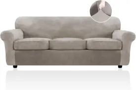 FestiCorp Velvet Sofa Covers for 3 Seat Cushion Couch Sofa Slipcovers, Stretch 4 Piece Couch Cover, Thick Furniture Covers for Dogs Pets, Oversized Sofa, Taupe