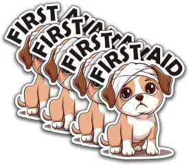 First Aid Decals (4 Pieces), 4 Inches  Strong Adhesive, Durable, Waterproof  Ideal for First Aid Boxes, Emergency Kits, Medical Alert Equipment, and Medical Supplies