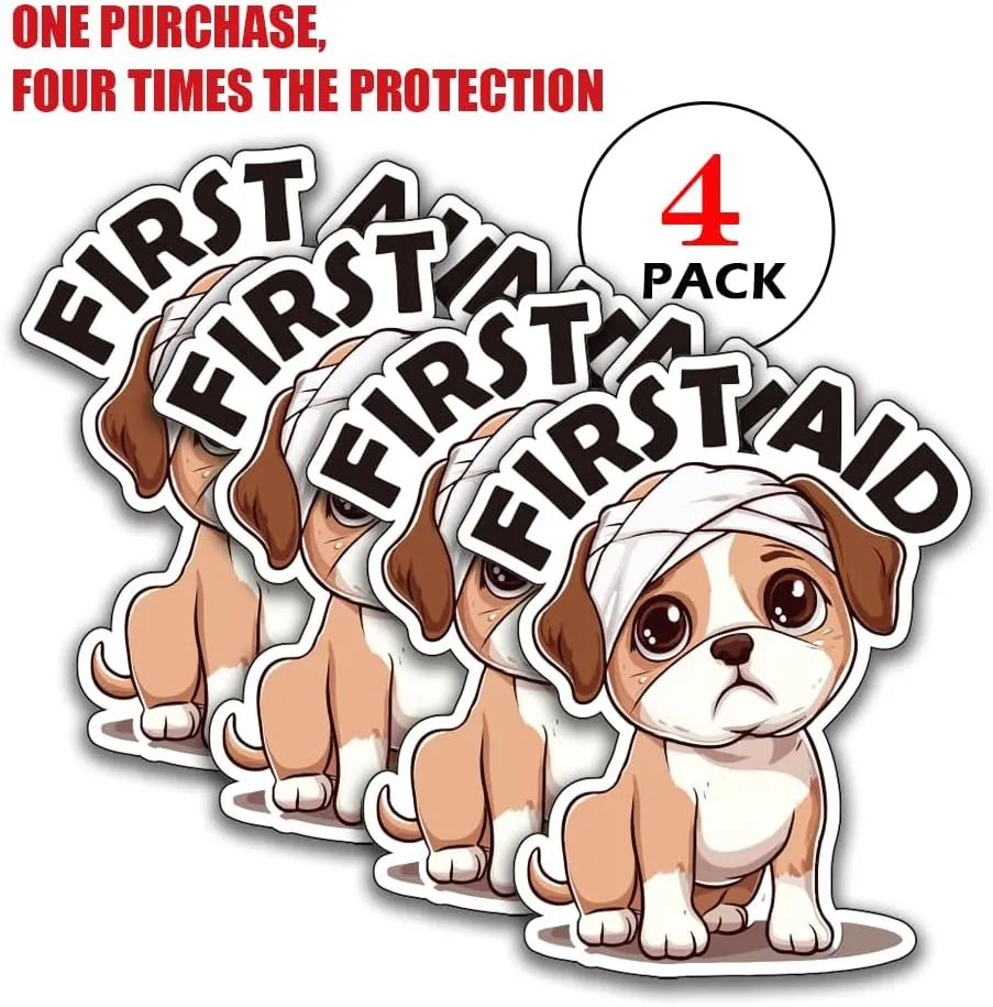 First Aid Decals (4 Pieces), 4 Inches  Strong Adhesive, Durable, Waterproof  Ideal for First Aid Boxes, Emergency Kits, Medical Alert Equipment, and Medical Supplies