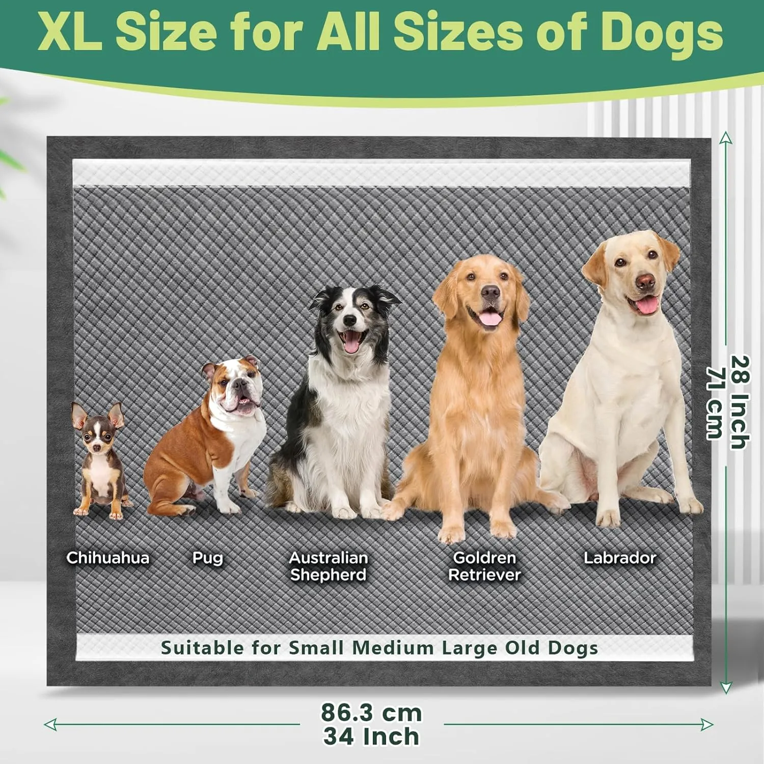 Gimars XL 28"x34" 6-Layer Ultra Abolsorbent Charcoal Pee Pads for Dogs, Leak-Proof Carbon Dog Puppy Pads, Odor-Control & Quick Dry Dog Training Pads 30 Counts
