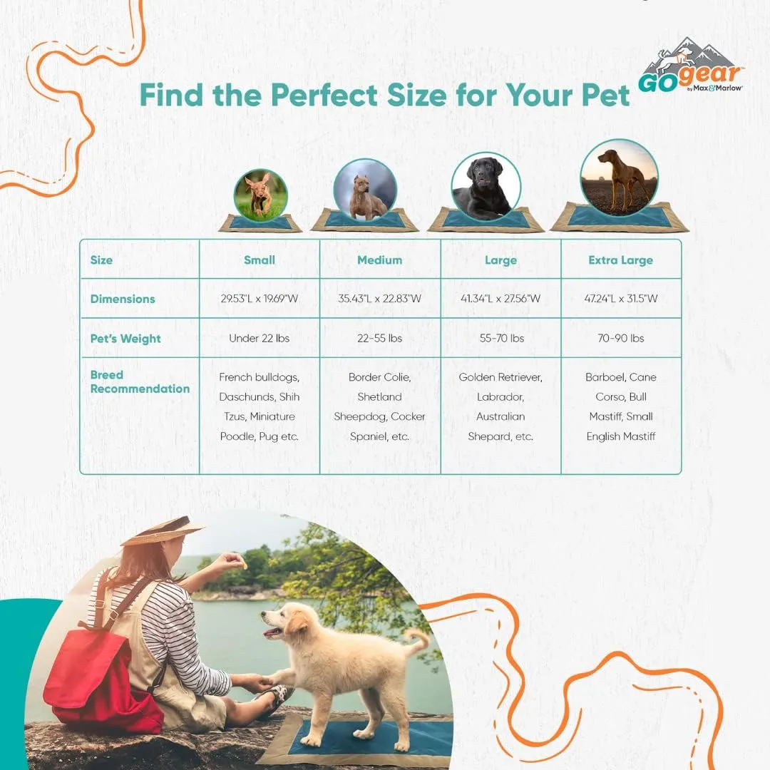Go Gear by Max & Marlow Portable, Waterproof Roll-Up Dog Bed Mat, Extra-Large, Tan/Teal (00344)