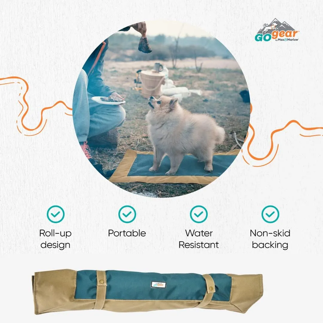 Go Gear by Max & Marlow Portable, Waterproof Roll-Up Dog Bed Mat, Extra-Large, Tan/Teal (00344)