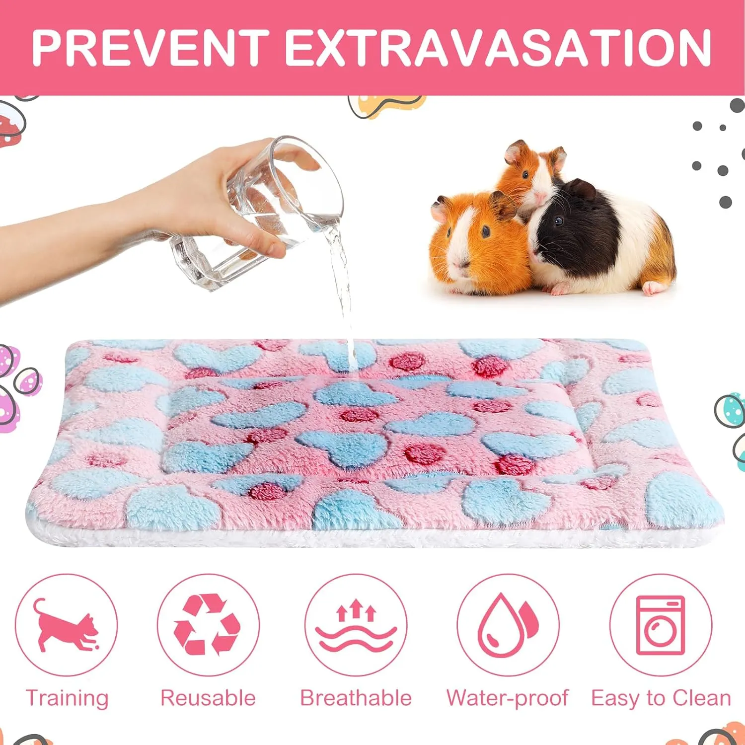 Haull 4 Pcs Waterproof Guinea Pig Bedding Winter Guinea Pig Plush Cage Liners Soft Dog Cat Bed Mat Reversible Cozy Animal Pee Pad Hamster Bed Mat Washable for Bunny (Heart,13 x 10 Inch)