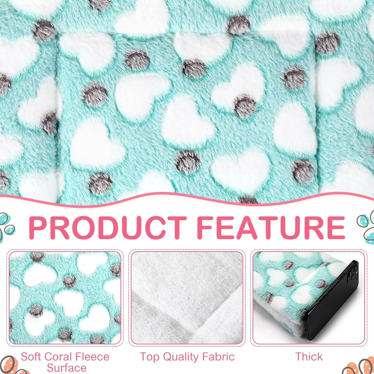 Haull 4 Pcs Waterproof Guinea Pig Bedding Winter Guinea Pig Plush Cage Liners Soft Dog Cat Bed Mat Reversible Cozy Animal Pee Pad Hamster Bed Mat Washable for Bunny (Heart,13 x 10 Inch)