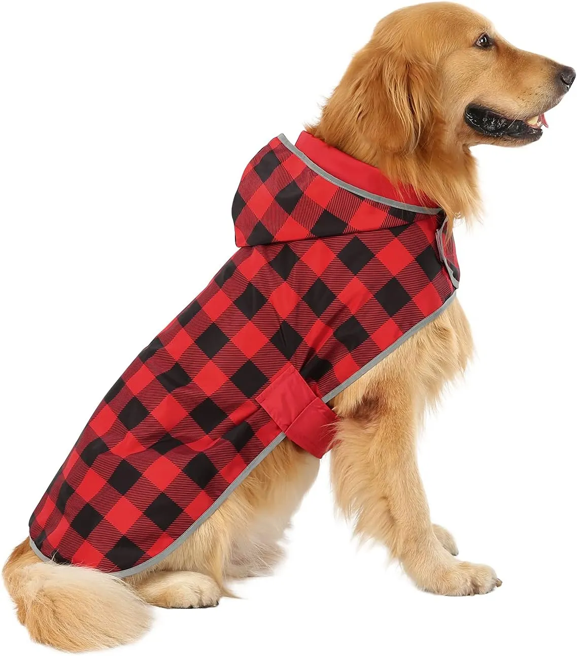 HDE Reversible Dog Raincoat Hooded Slicker Poncho Rain Coat Jacket for Small Medium Large Dogs Buffalo Plaid Red - XXL