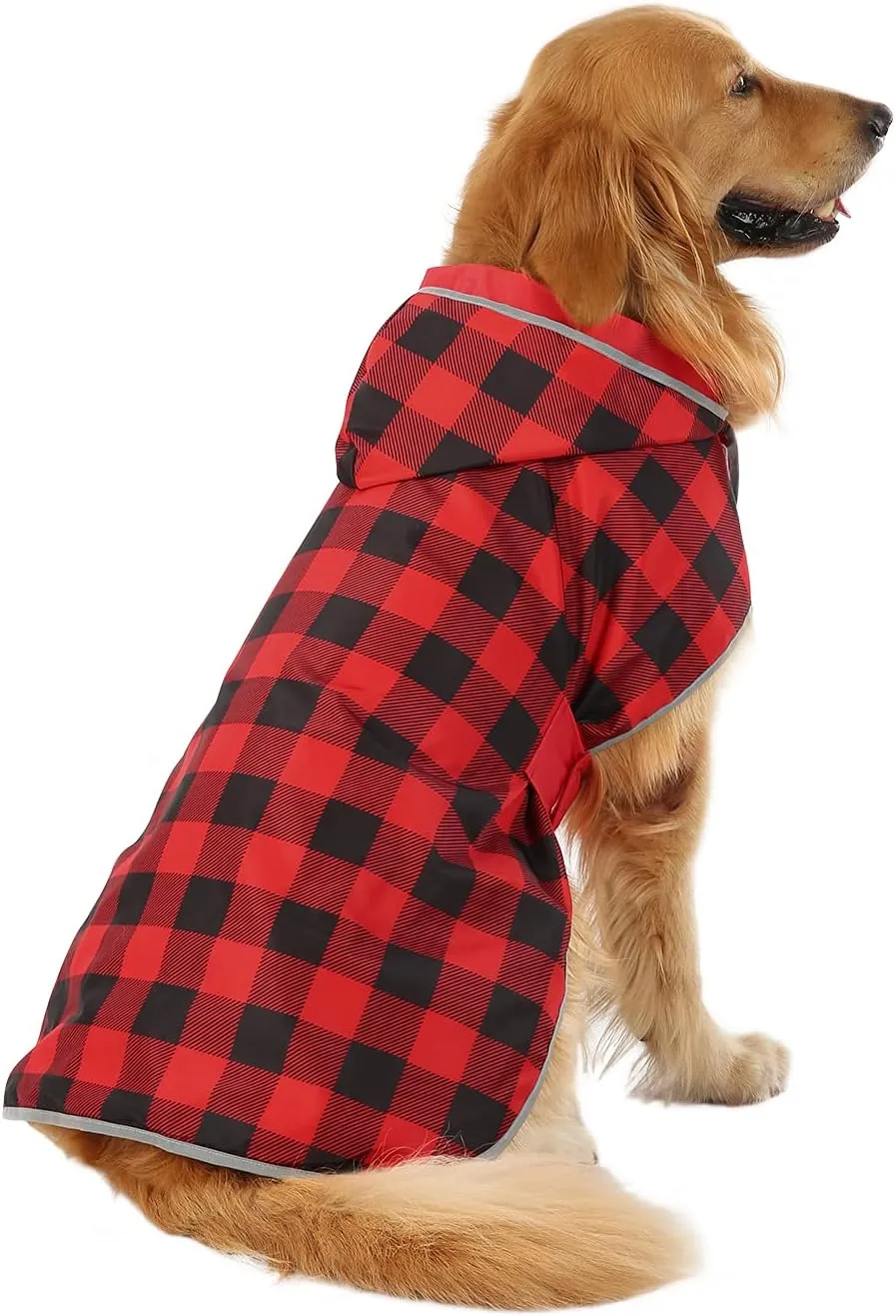 HDE Reversible Dog Raincoat Hooded Slicker Poncho Rain Coat Jacket for Small Medium Large Dogs Buffalo Plaid Red - XXL