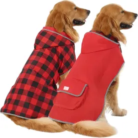 HDE Reversible Dog Raincoat Hooded Slicker Poncho Rain Coat Jacket for Small Medium Large Dogs Buffalo Plaid Red - XXL
