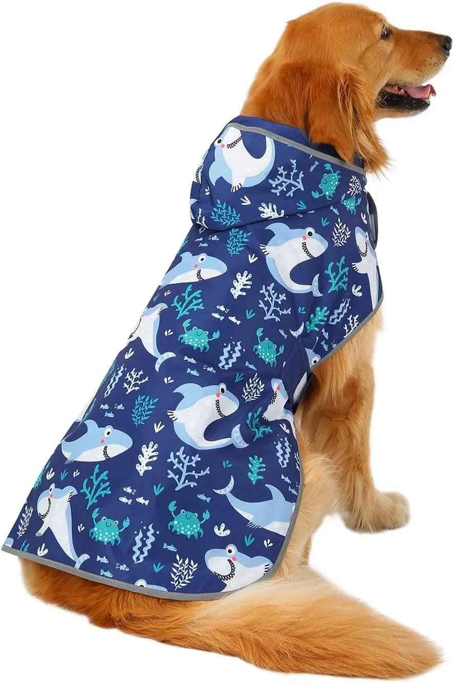 HDE Reversible Dog Raincoat Hooded Slicker Poncho Rain Coat Jacket for Small Medium Large Dogs Sharks - XXL