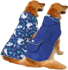 HDE Reversible Dog Raincoat Hooded Slicker Poncho Rain Coat Jacket for Small Medium Large Dogs Sharks - XXL