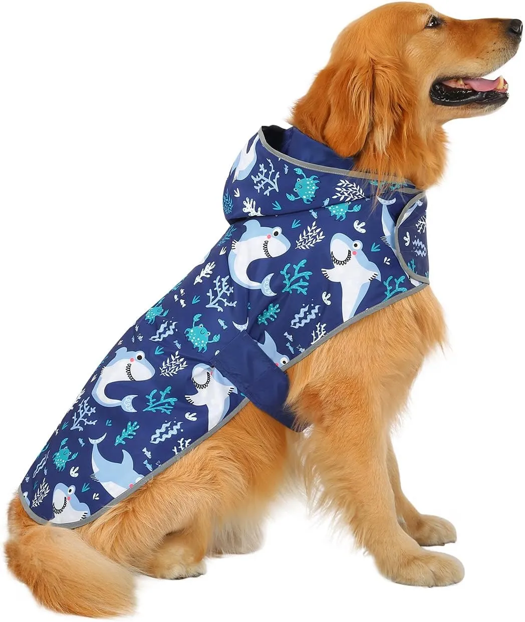 HDE Reversible Dog Raincoat Hooded Slicker Poncho Rain Coat Jacket for Small Medium Large Dogs Sharks - XXL