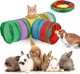 HIIMALEX Extra Large Cat & Bunny Tunnel Collapsible 3-Way Hideout with Reinforced Frame, Peephole & Hanging Ball Durable Portable Toy for Rabbit Cat Adult Guinea Pig Ferret Hamster Chinchilla Gerbil
