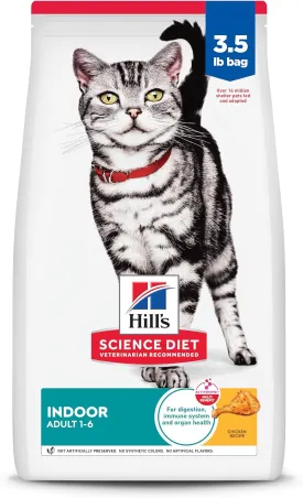 Hill's Science Diet Indoor, Adult 1-6, Easy Litter Box Cleanup, Dry Cat Food, Chicken Recipe, 3.5 lb Bag