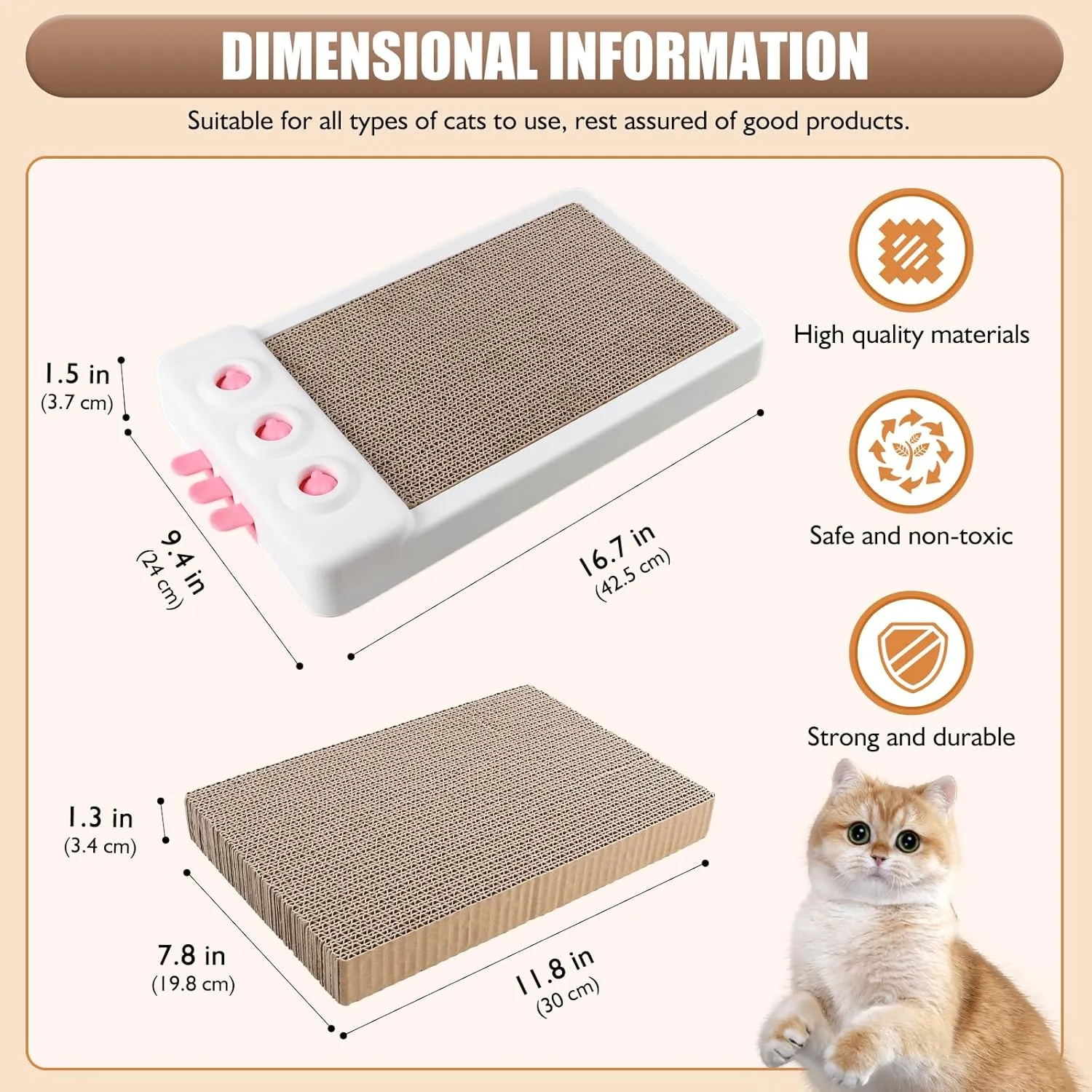 Interactive Cat Scratcher With Whack-A-Mole Toy, Cardboard Scratching Pad for Indoor Cats, Exercise and Play, Furniture Protector (Core)