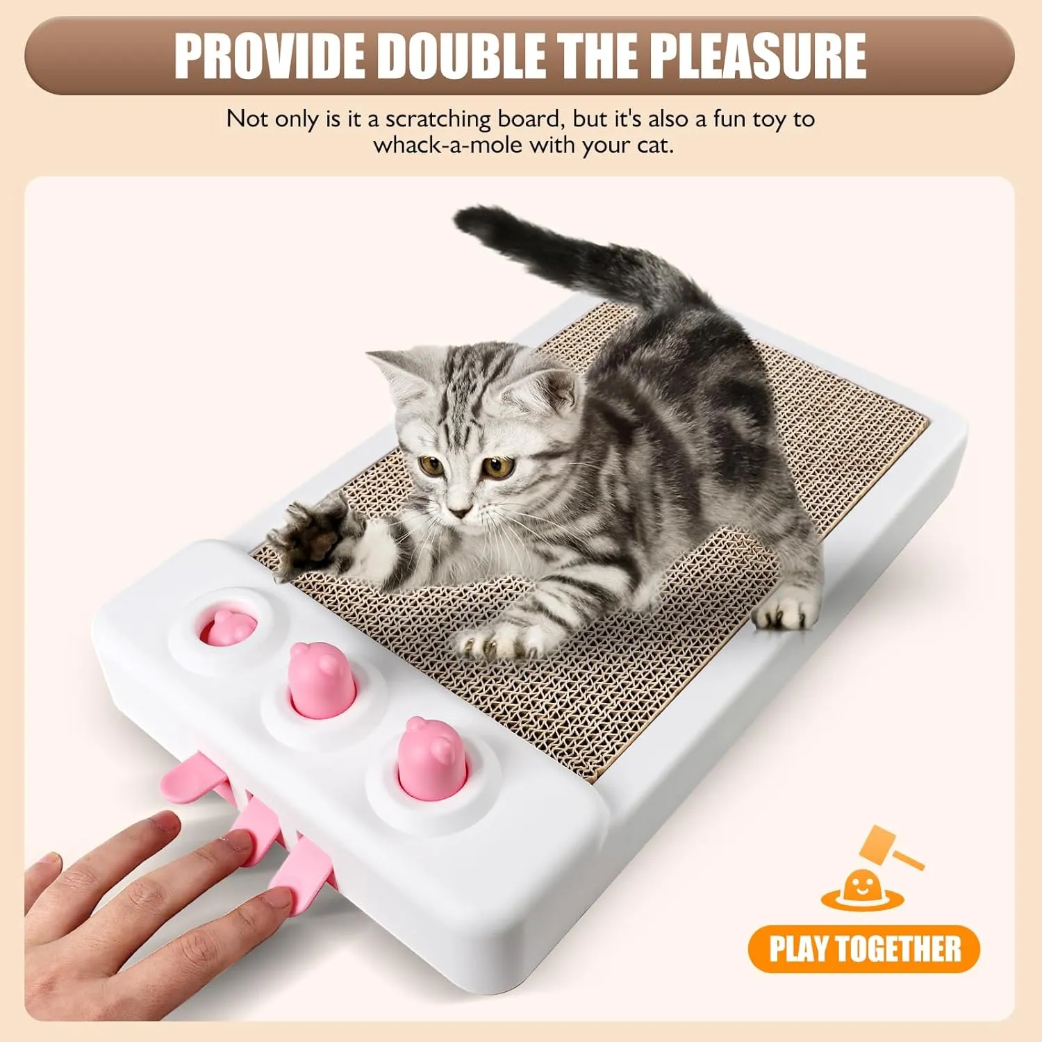 Interactive Cat Scratcher With Whack-A-Mole Toy, Cardboard Scratching Pad for Indoor Cats, Exercise and Play, Furniture Protector (Core)