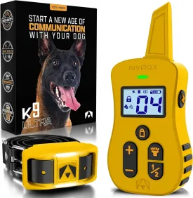 INVIROX Dog Shock Collar with Remote Contol [Ultra K9] 124 Training Levels, 4 Powerful Modes with Night-Light and  Mile Range 100% Safe Dog Training Collar for Large Dogs IP67 Waterproof (Yellow)