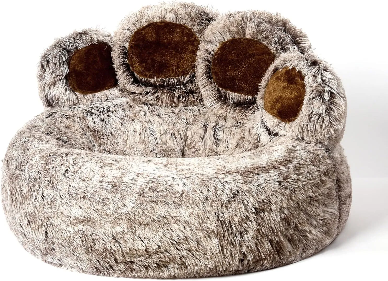 Jiupety Paw Shape Calming Pet Bed, Plush Faux Fur Donut Bed for Dogs & Cats, Machine Washable, Non-Slip Bottom, Large Size (26"26"8"), Gray