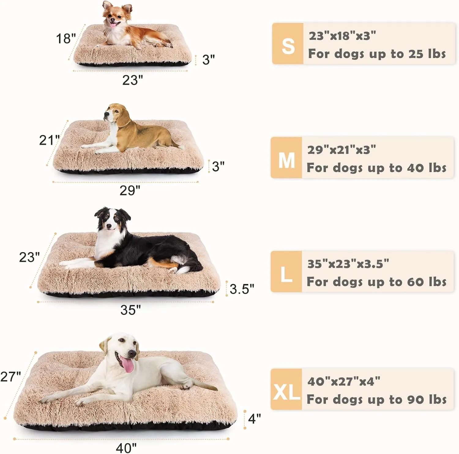 JOEJOY Ultra Soft Calming Dog Bed, Washable Anti-Slip Kennel Mat for Large Medium Small Dogs, 40" x 27", Beige
