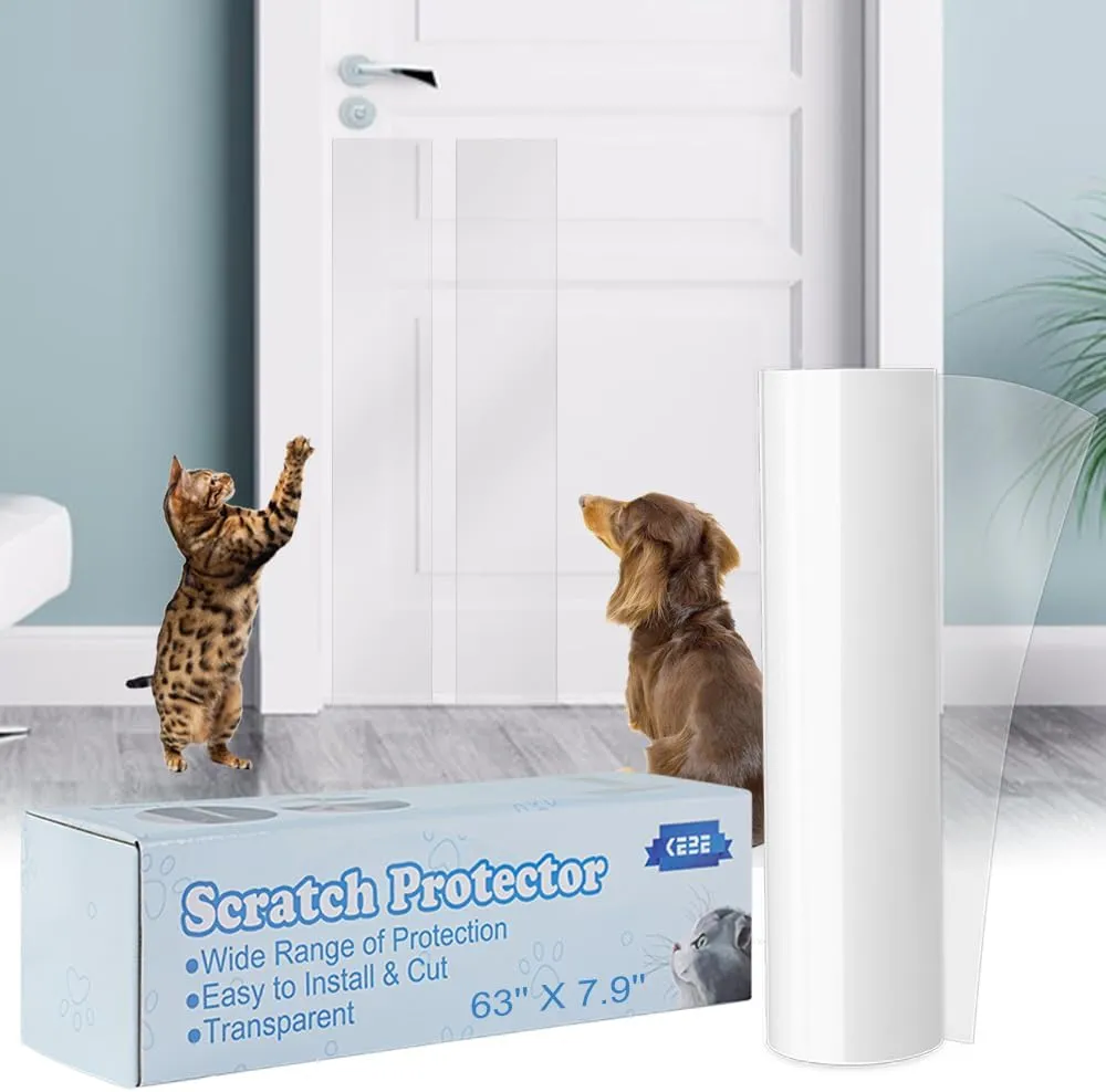 KEBE Door Scratch Protector, Protect Your Furniture Wall with Clear Premium Heavy Duty Door Cover Scratch Shield Guard for Dog Cat Scratching,63 in X 7.9 in