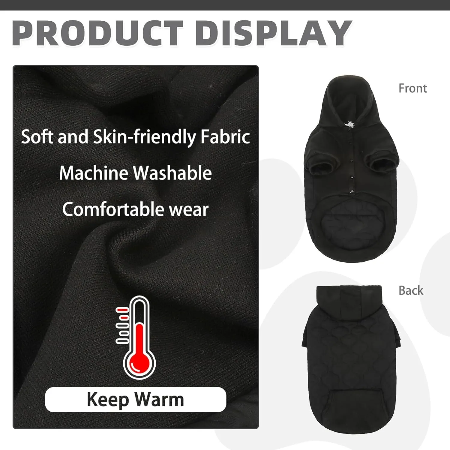 KOOLTAIL Warm Dog Winter Coat for Small Dogs, Waterproof Dog Jacket with Leash Hole, Cold Weather Dog Vest for Winter, Soft Pet Hoodie Sweater Sweatshirt Clothes for Puppy Cats Girls Boys Black L