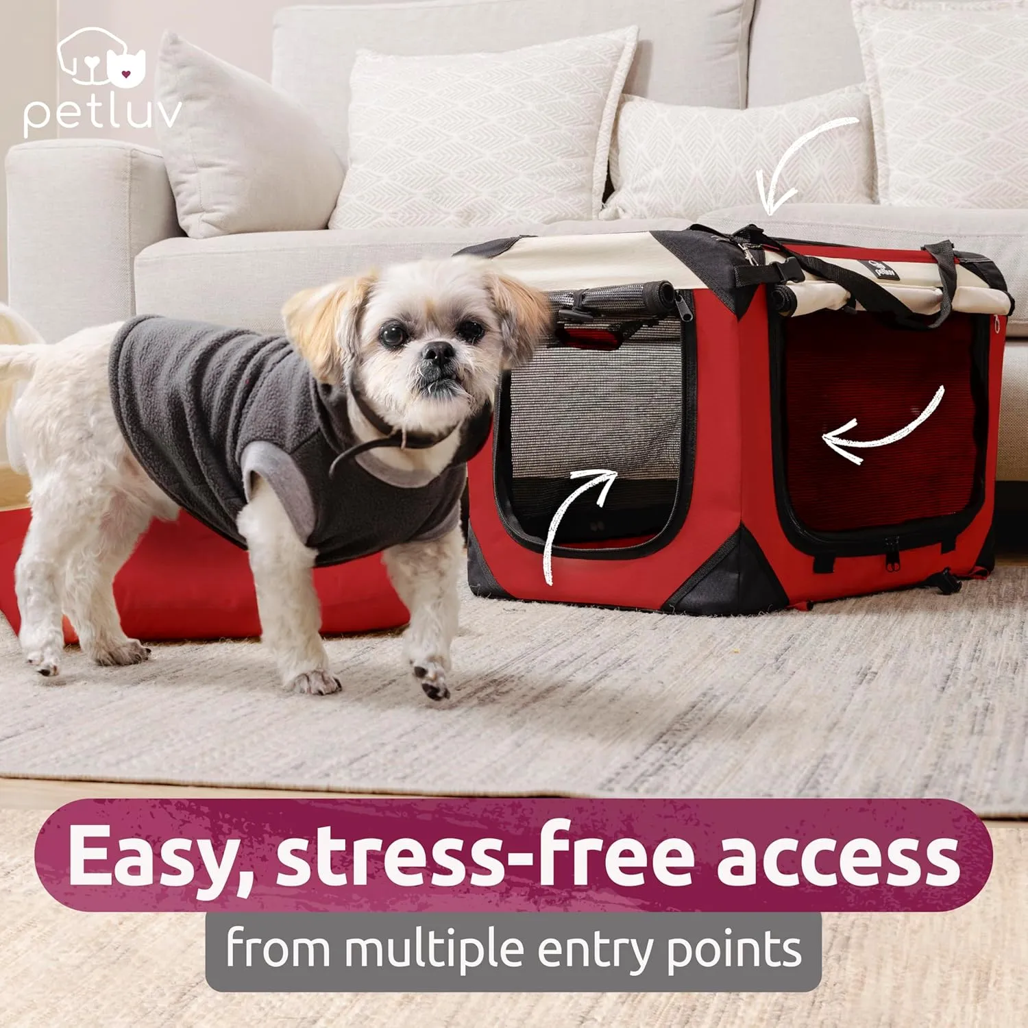 Large Cat Carrier & Dog Carrier for 2 Cats or Medium Dog. Soft Sided Pet Carrier for Travel. Collapsible, Portable with Soft Bed, Top & Side Loading, Locking Zippers, Puppy Crate & Kennel