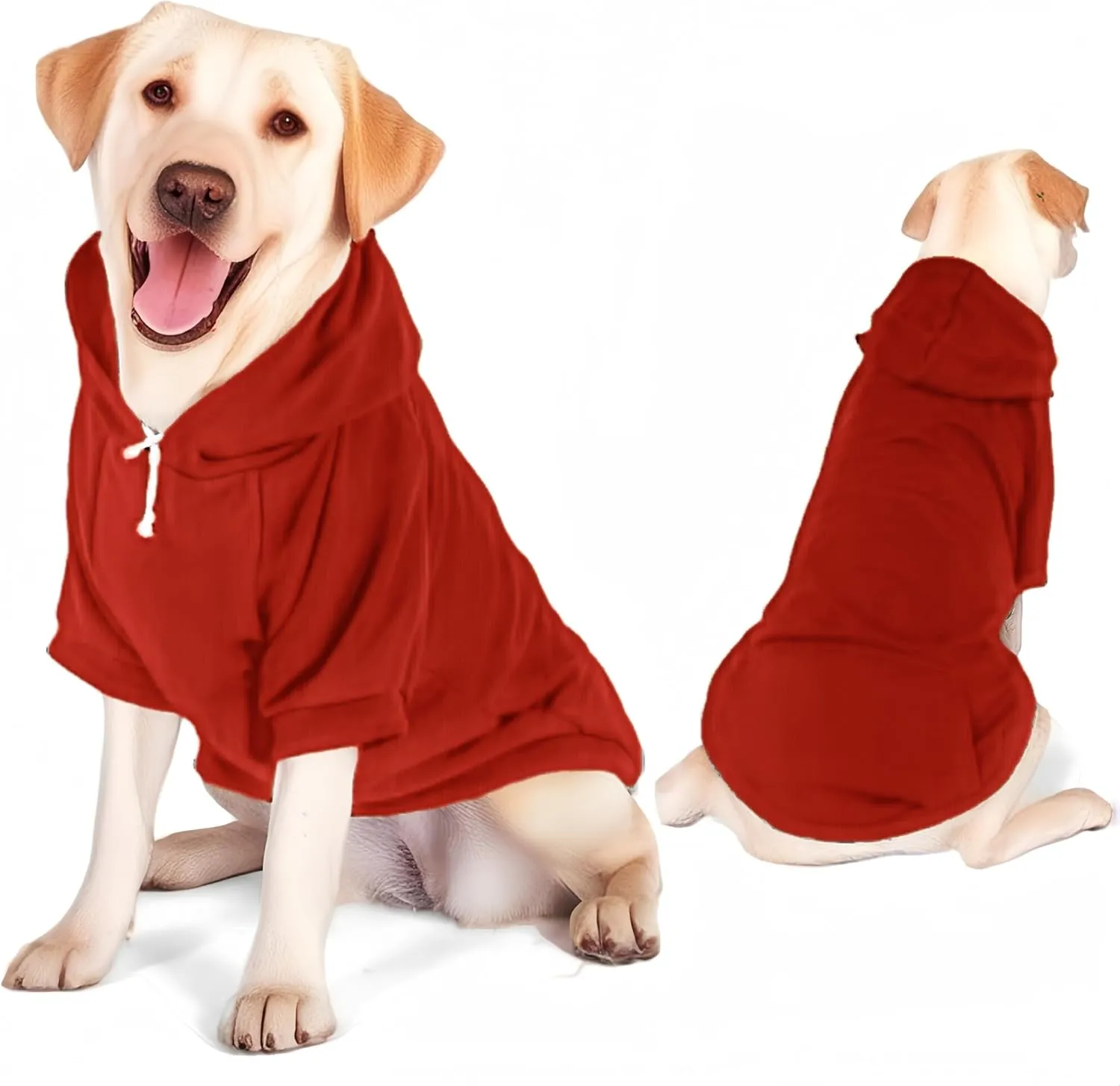 Large Dog Hoodie Sweater with Leash Hole and Pocket, Fleece Lined Hooded Large Dog Sweatshirt, Soft Warm Winter Clothes for Medium Large Dogs & Cats (Red Dog Hoodie, L)
