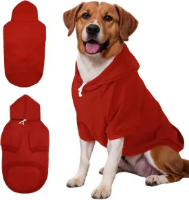 Large Dog Hoodie Sweater with Leash Hole and Pocket, Fleece Lined Hooded Large Dog Sweatshirt, Soft Warm Winter Clothes for Medium Large Dogs & Cats (Red Dog Hoodie, L)
