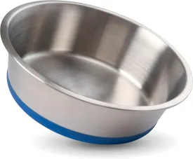 Leash Boss Stainless Steel Dog Bowl, Non-Slip Heavy Duty Pet Dish, 8 Cup Food & Water Bowl for Medium & Large Dogs, Rust Resistant, Dishwasher Safe, BPA Free Silicone Base (Blue, Single Bowl)