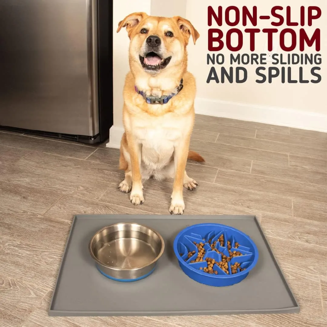 Leash Boss Stainless Steel Dog Bowl, Non-Slip Heavy Duty Pet Dish, 8 Cup Food & Water Bowl for Medium & Large Dogs, Rust Resistant, Dishwasher Safe, BPA Free Silicone Base (Blue, Single Bowl)