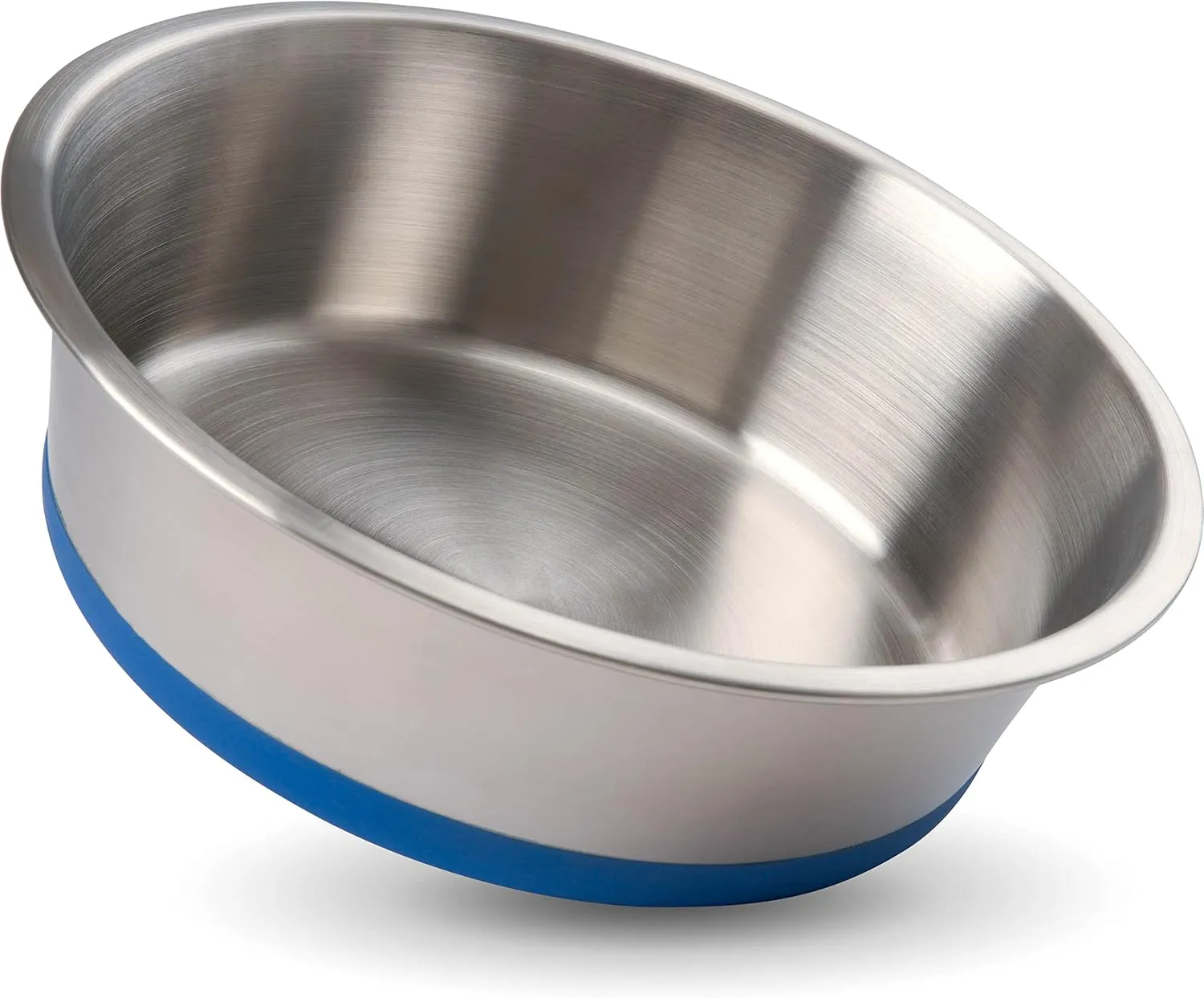 Leash Boss Stainless Steel Dog Bowl, Non-Slip Heavy Duty Pet Dish, 8 Cup Food & Water Bowl for Medium & Large Dogs, Rust Resistant, Dishwasher Safe, BPA Free Silicone Base (Blue, Single Bowl)