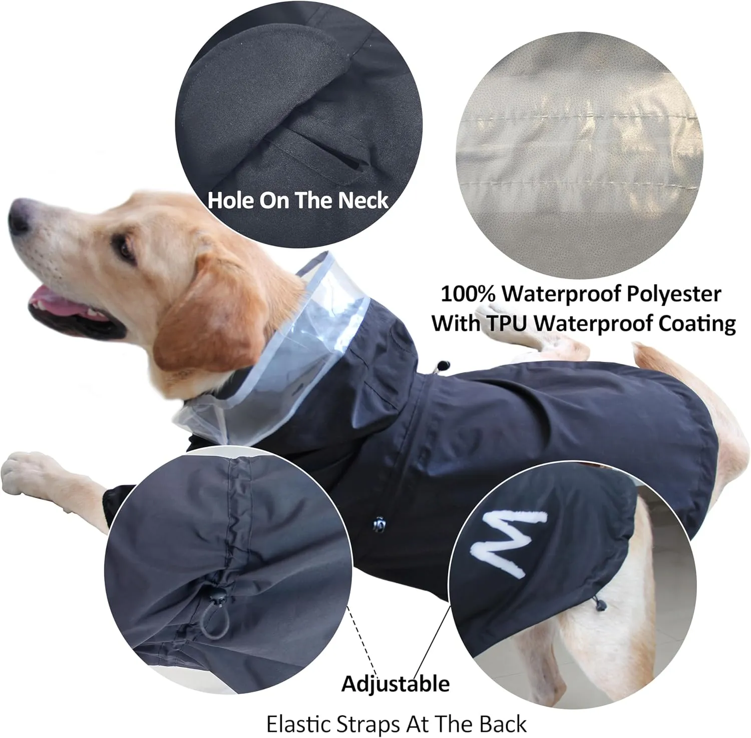 Mamore Dog Raincoat with Clear Hood and 2 Legs, Adjustable Jacket with Bottom Waterproofing and Reflective Stripe for Small to Large Dogs (Orange, X-Small)