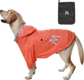 Mamore Dog Raincoat with Clear Hood and 2 Legs, Adjustable Jacket with Bottom Waterproofing and Reflective Stripe for Small to Large Dogs (Orange, X-Small)