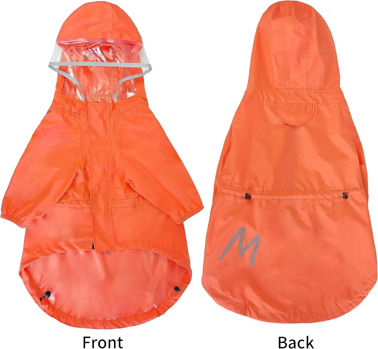 Mamore Dog Raincoat with Clear Hood and 2 Legs, Adjustable Jacket with Bottom Waterproofing and Reflective Stripe for Small to Large Dogs (Orange, X-Small)