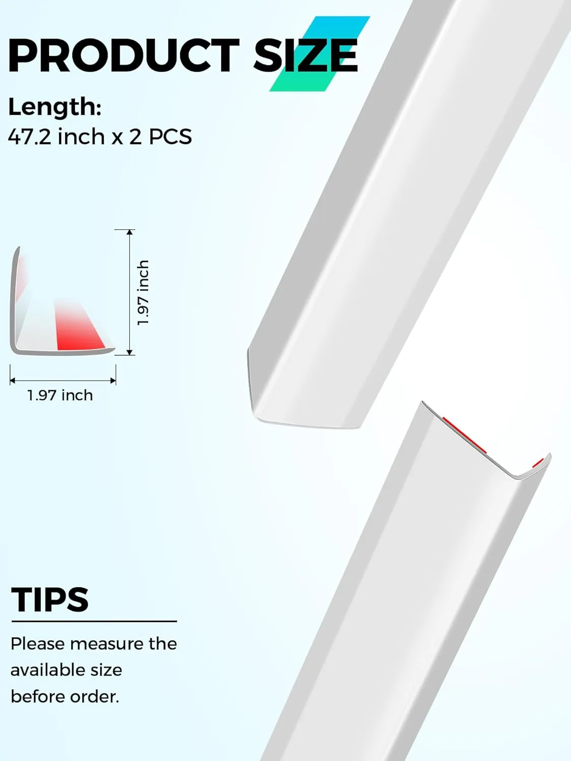 MONOID Wall Corner Protector, 2 PCS Furniture Edge Protection, PC Anti-Bump Guards Avoid Scratching Corner Trim for Door Frame, Table, Countertop, Stair, Self-Adhesive, White, 1.97IN47.24IN/5CM120CM