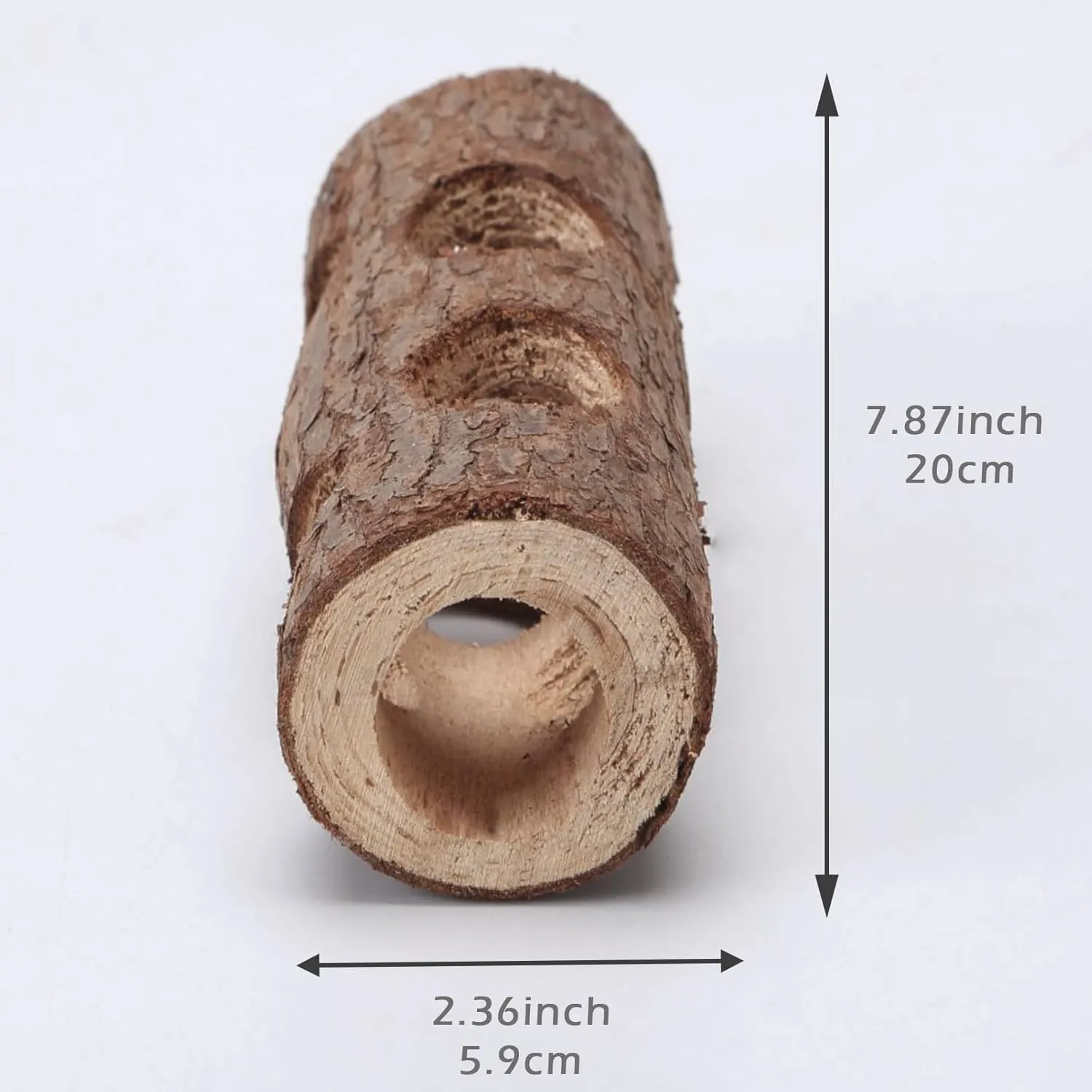 Natural Wood Tunnel Hamster Tunnel for Hamster Rats Mouse Guinea Pig Chinchilla Ferret Reptile Small Animals Cage Hollow Tree Trunk Hideout Toy (7.9"2.7")