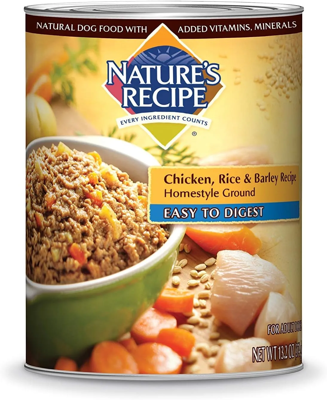Nature's Recipe Wet Dog Food, Chicken, Rice & Barley Recipe Ground Formula, 13.2 Ounce Can (Pack of 12)