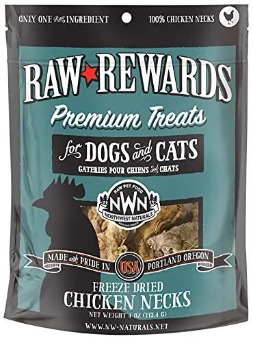 Northwest Naturals Freeze Dried Raw Chicken Neck Freeze-Dried Cat and Dog Treats - 10 count Bag