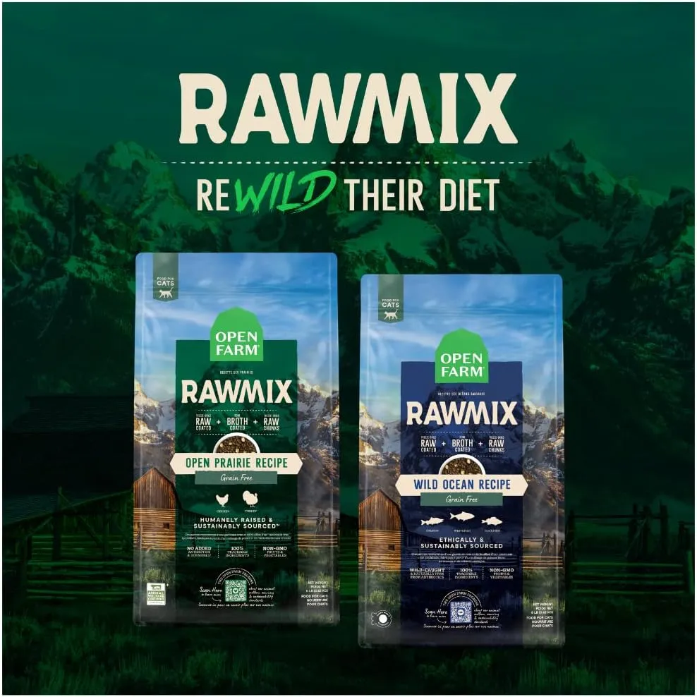 Open Farm, RawMix Dry Cat Food, Protein-Packed Kibble Coated in Bone Broth with Freeze Dried Raw Chunks, for Indoor & Outdoor Cats, Chicken & Turkey Grain-Free Recipe, 2.25lb Bag